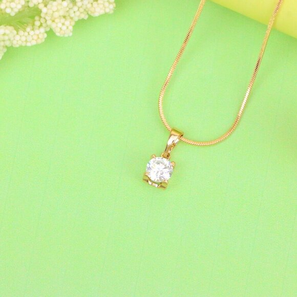 "Petite Round White Stone Rose Gold Pendant in Classic Solitaire Style, XPPT1514 - Picture 4 of 12